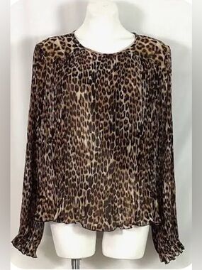 Express Leopard Print Accordion Georgette Blouse / Size Large  NWT